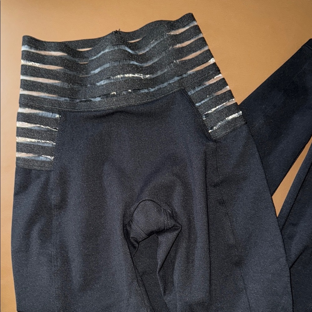 Bombshell Black High-Waisted Leggings with Sheer Stripes